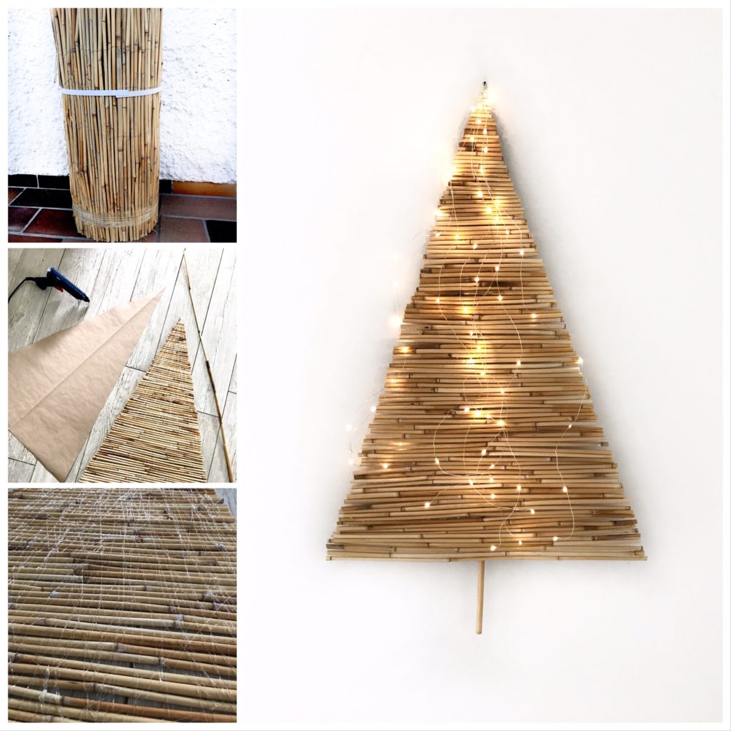 DIY: Alternativen Weihnachtsbaum basteln mit Bambus. Nachhaltiger Tannebaum an der Wand. Winterdeko mit Bambus. #chalet8, #bambus #Tannenbaum #Weihnachtsbaum #Weihnachtsdeko
