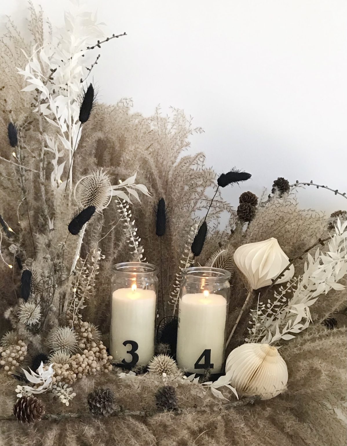 DIY Adventskranz modern und länglich mit Trockenblumen
